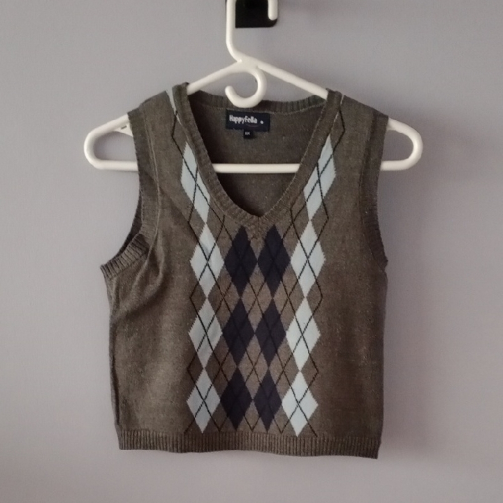 Kids Argyle Sweater Vest - Brown and Blue